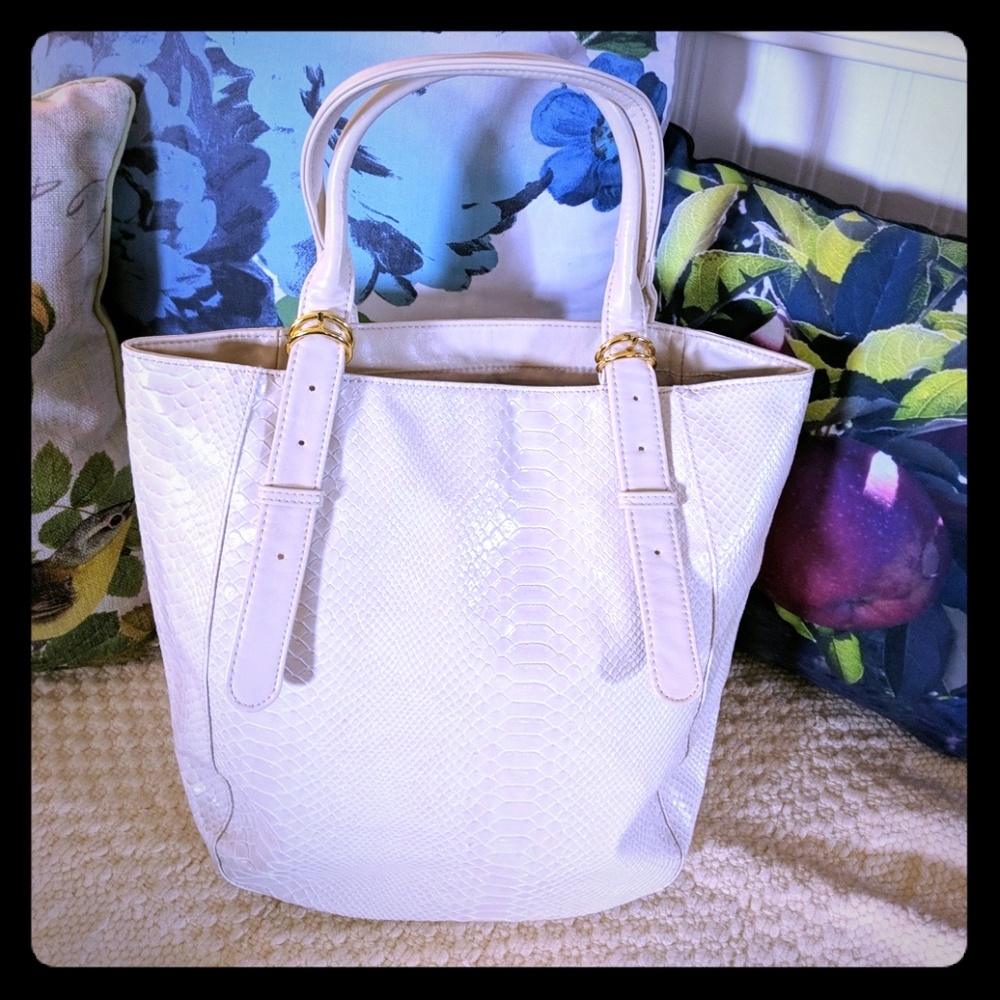 Estee Lauder snake embossed faux leather bag tote